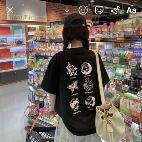 Summer personality printed short-sleeved printed t-shirt female Harajuku style loose Harajuku style top T-shirt all-match female