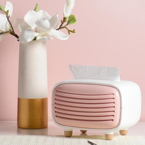 Hot Tissue Boxes Cute Radio Shape Odoless Plastic Tissue Holder Storage Box Container Office Restaurant Desktop Home Decoration