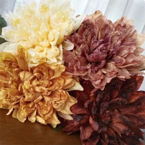 10P Fake Single Stem Crepe Dahlia 22" Length Simulation Oil Painting Peony for Home Wedding Decorative Artificial Flowers