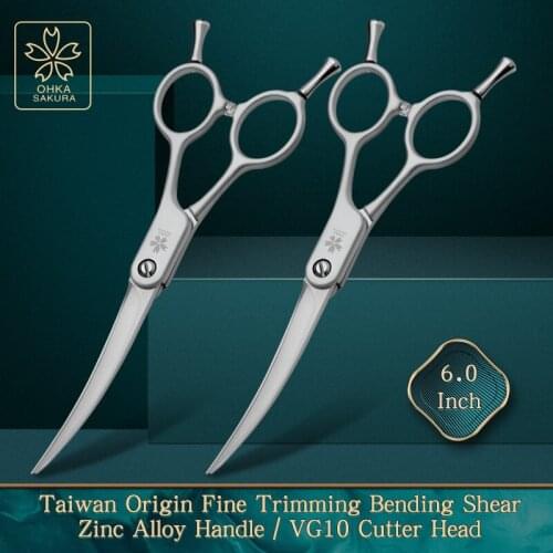 Zinc alloy refined small bending scissors originated in Taiwan, 6 inches, vg10 pet scissors imported from Japan