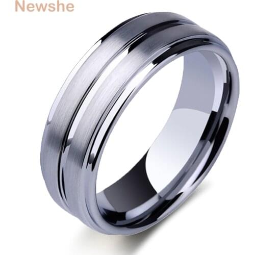 Newshe Tungsten Carbide Rings For Men Groove Ring 8mm Mens Wedding Band Charm Jewelry Gift Size 8-13 TRX061