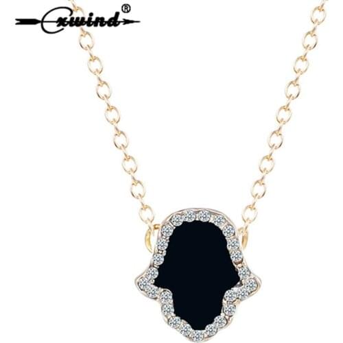 Cxwind Fashion Drip Black Onyx Hamsa Pendant Necklace Zircon Choker Statement Necklaces For Women Girl Jewelry Valentines Gift