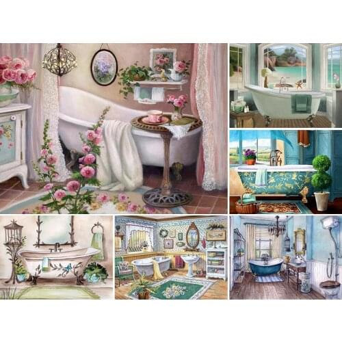 5D DIY Diamond Painting Landscape Bathroom Cross Stitch Kit Full Drill Embroidery Mosaic Art Picture of Rhinestones Decor Sale