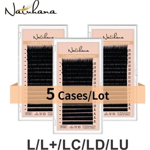 NATUHANA 5Cases/lot 16rows/tray 8~15mm L Curl MIX Mink Eyelash Extension, L Lashes, L False Eyelashes, L Individual Eyelashes