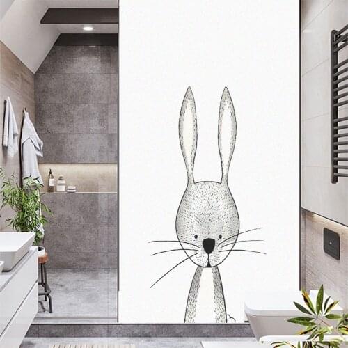 Window Film Privacy Cute Animal-Rabbit Frosted No Glue Glass Sticker Sun Protection Heat Control Window Coverings for Homedecor
