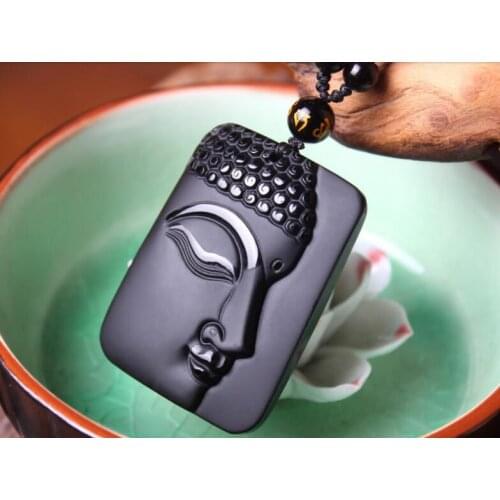 Natural stone Quartz crystal Black Obsidian Buddha head beads Pendant for diy jewelry making necklace Accessories A1