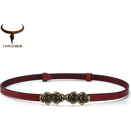 COWATHER vintage flower design women belt high quality cow leather female strap fashion women cowhide waistband free shipping