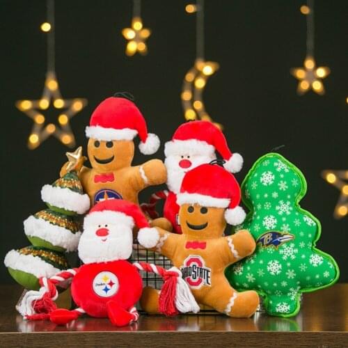 Christmas Cat Dog Toys Plush Squeaky Bite-Resistant Chew Teeth Cleaning Interactive Christmas Tree Toys