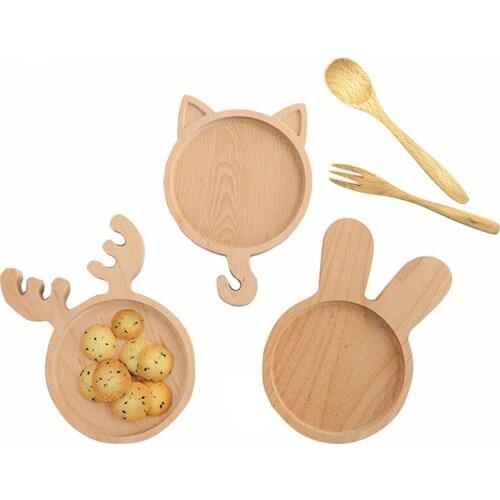 Creative Christmas Wood Dish Plate Wooden Earing Utensils With Spoon And Fork Dinner Plates For Kids Wooden Children Tableware