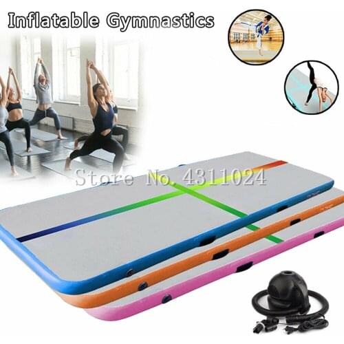 Air Track Tumbling Mat Rainbow Line 10ft/3m Gymnastics Inflatable Airtrack Gym Mats with Electric Air Pump Home Indoor Workout