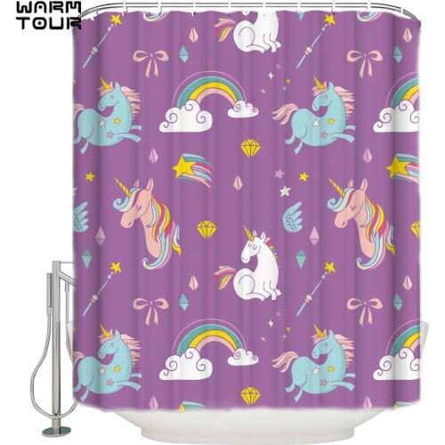 WARMTOUR Shower Curtain Unicorn Cloud Rainbow Extra Long Fabric Bath Shower Curtains Mildew-resistant Bathroom Decor with Hooks