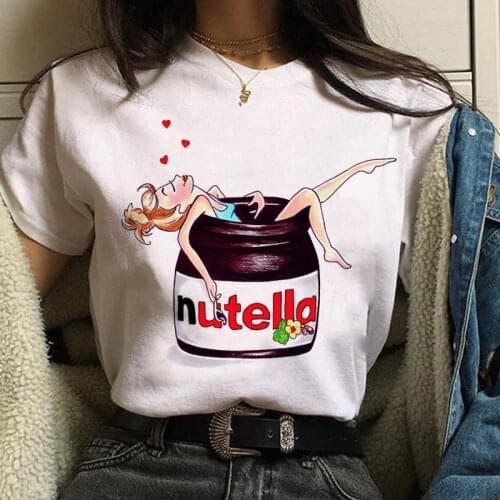 FIXSYS Summer Fashion Nutella Aesthetic T-shirt Women Funny Cartoon Print Casual White Tee Graphic Grunge Women Clothes