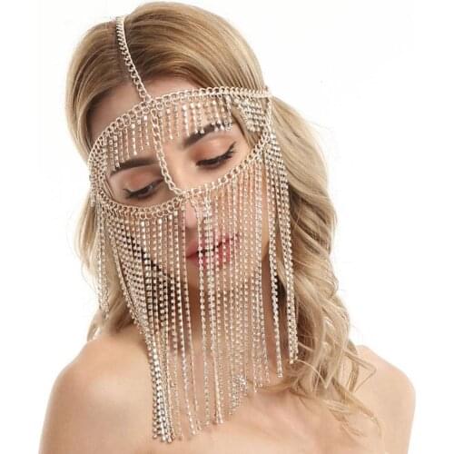 Womens fashion crystal tassel mask decoration shiny luxury crystal mask crystal ball party jewelry gifts