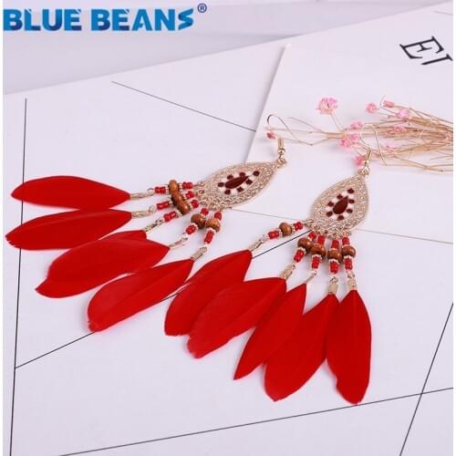 Feather earrings woman earings 2019 accessories bohemian drop statement luxury long Tassel earring hanging for jewelry fashion
