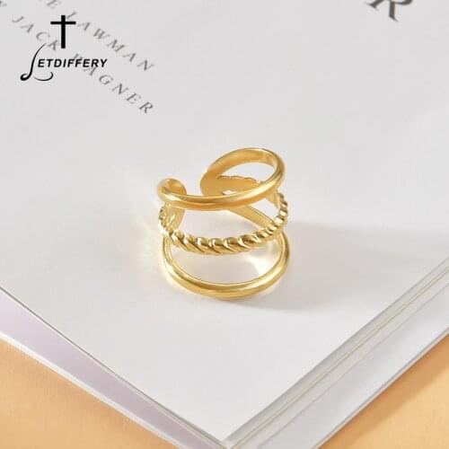 Letdiffery Elegant 3 Layer Women Ring Golden Stainless Steel Irregular High Open Rings Jewelry Dropshipping