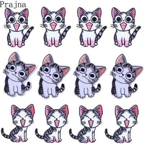 Prajna 10PCS Kids Small Cat Patch Cartoon Anime Patches Sewing Iron On Cheap Embroidered Patches Sticker For Clothes Wholesale