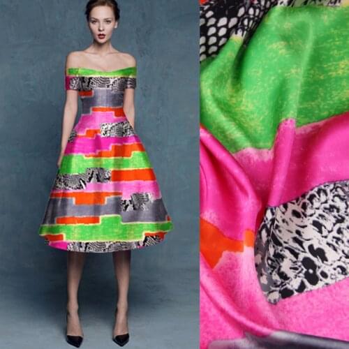 118CM Wide 19MM 93% Silk & 7% Spandex Colorful Stripe Print Stretch Silk Satin Fabric for Dress Cheongsam Shirt Jacket D1096