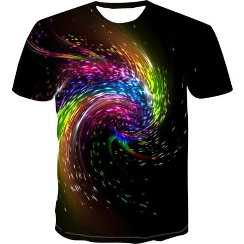 2020 new mens T-shirt casual short-sleeved O-neck fashion three-dimensional colorful light pattern printing 3D T-shirt men and