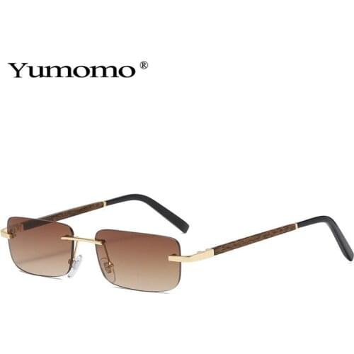 2020 Vintage Unique Rimless Rectangle Sunglasses Women Clear Lens Eyewear Brand Designer Men Sun Glasses UV400