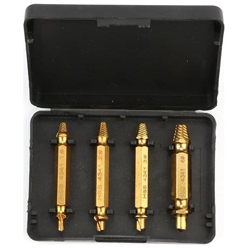 Damaged Screw 4pcs HSS 4341 Titanium plating Remover Double-end Stripped Screws Extractor Set Bolt Extractor woodworking tools
