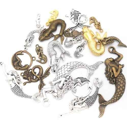 50g 100g DIY Mixed Mermaid Charms Pendant Fish Antique Charms for Bracelets Craft Jewelry Making Kit Components Wholesale