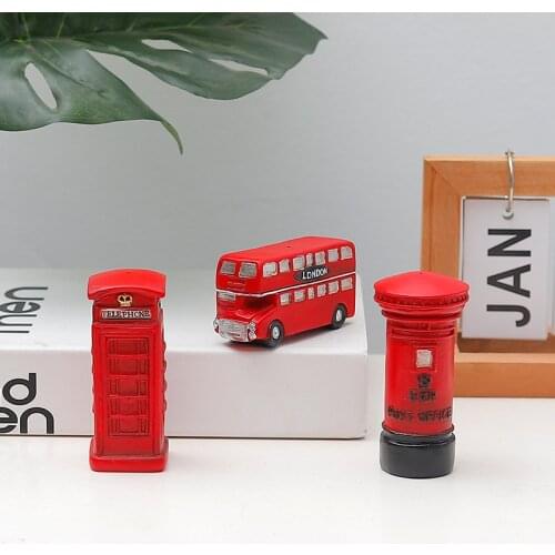 England Retro Red London Telephone Box Bus Post Box Model Ornaments Childrens Room Decoration Resin Crafts Home Decoration