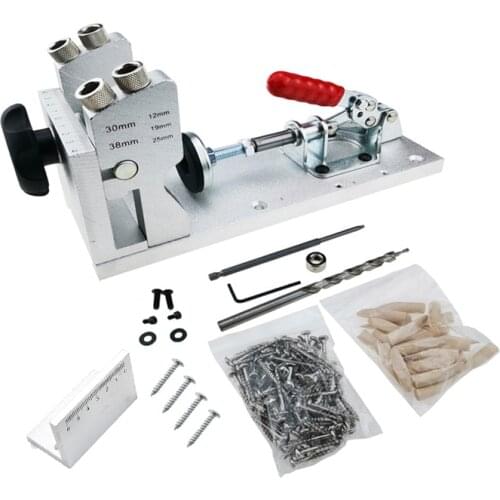 Free Shipping Woodworking Pocket Hole Jig System Guide Carpenter Kit Inclined Hole Drill Tools Camp Base 9.5mm Drill Bit Kit