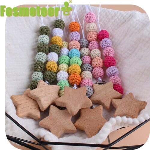Fosmeteor Baby Pacifier Chain Beech Five-Pointed Star Clip Rainbow Crochet Beads Toys Teether Pacifier Chain Holder Baby