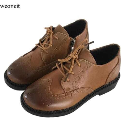 Weoneit Children Leather Shoes for Boys Flat Wedding British Style Kids Leather Shoes Brown Black School Fashion Kids Shoes 2020