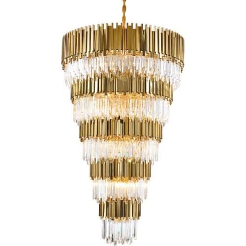 Designer light luxury style crystal lamp gold multi-storey villa staircase complex building hotel lobby project large chandelier