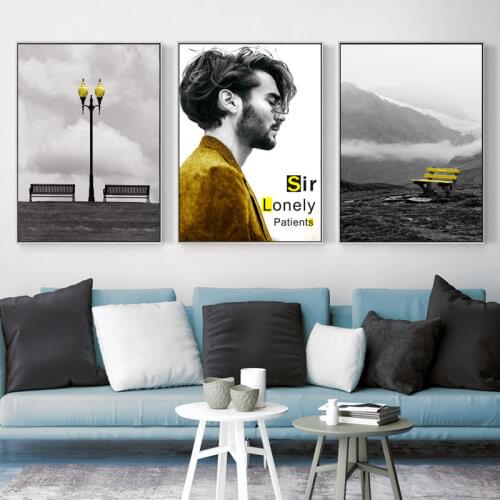 Home Decor Nordic Canvas Painting Landscape Wall Art Print Yellow Style Poster Figure Living Room Black Whit Decor Painting