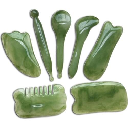 K0AE 7pcs/set Natural Resin Amber Massage Scraping For Face Neck Beeswax Guasha Scraper Massager Scrape Therapy Acupoint Acup