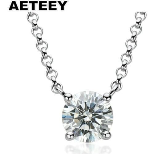 1.0Ct 6.5mm Round Excellent Cut Moissanite Pendant Necklace DF Color VVS1 18K White Gold Plated Silver 925 Fine Jewelry JE-09