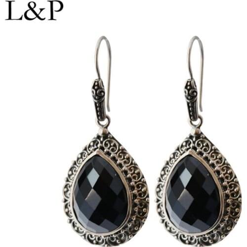 L&P Fine Jewelry Agate Drop Earrings For Women Real 925 Silver Retro Handmade Pierced Dangle Earrings Brincos For Anniversary