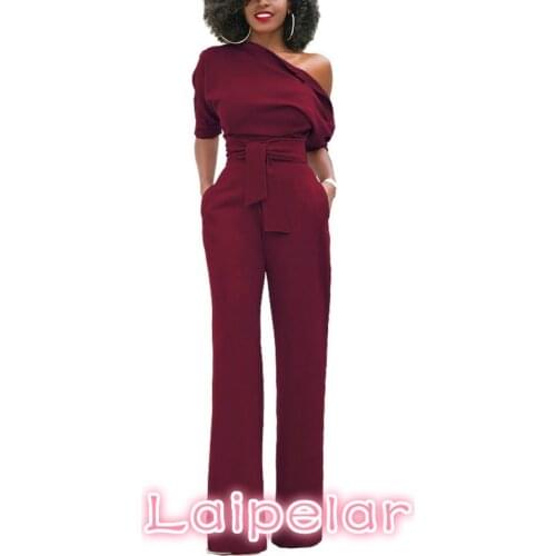 Laipelar Jumpsuits Romper Women Overall Sexy One Shoulder bodycon tunic Jumpsuit for party elegant Wide Leg Pant body femme