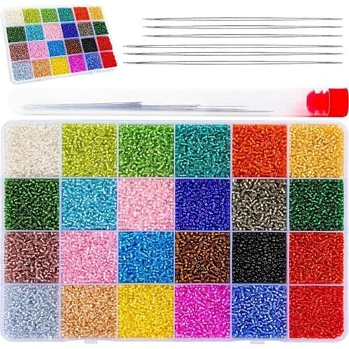 LMDZ Mixed Glass Beads For Jewelry Making Handmade DIY Bracelet Necklace with Plastic Boxes and Beading Needles Kit