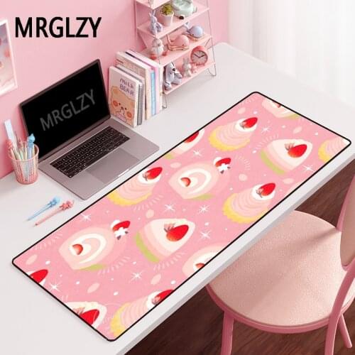 MRGLZY Drop Shipping Strawberry Cake Mouse Pad Gamer Large DeskMat Computer Gaming Peripheral Accessories Pink MousePad for LOL