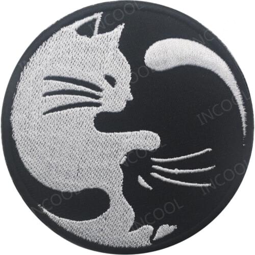 3D Embroidery Patch Black White Cat Yin Yang Kung Fu Military Patches Tactical Combat Emblem Appliques Embroidered Badges