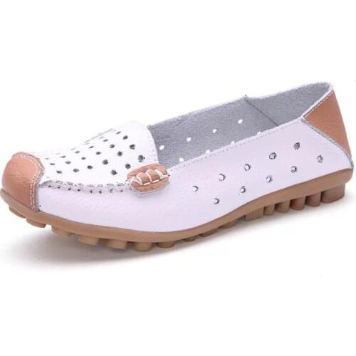 New Summer Shoes Women Plus Size Genuine Leather Moccasins Spring Women Ballet Flats Casual Shoes Woman XKE1099