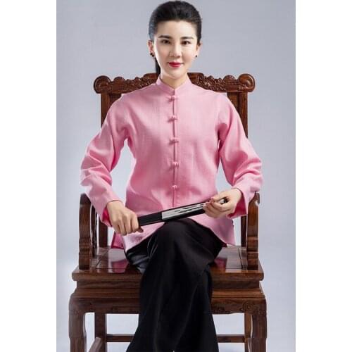 2021 New Style Women Pink Kung Fu Tai Chi Uniform Traditional Chinese Clothing Martial Arts Uniform Linen Fabric Free Shipping