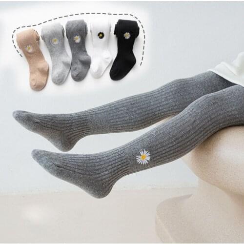 2020 Autumn And Winter New Double Needle Childrens Tights Embroidery Baby Girl Stocking Solid Color Knitted Girls Pantyhose