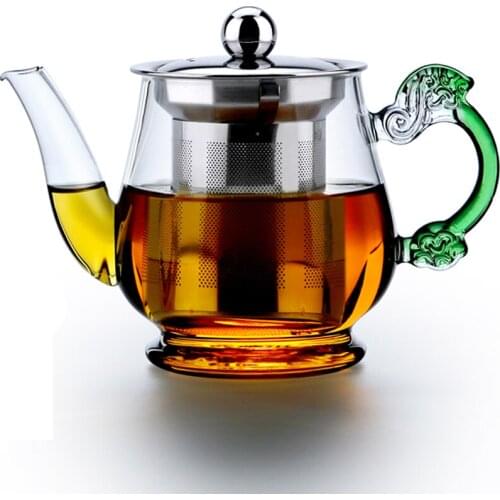 New Artistical Grip Glass Teapot with Micromesh Stainless Steel Infuser Lid Microwave Stovetop Safe Tea Kettle 14 fl.oz / 400ml