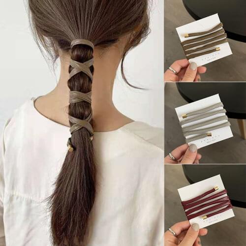 New Fashion Women PU Leather Long Hair Tie Headband Girls Sweet Hair Decorate Ponytail Hold Hairbands Fashion Hair Accessories