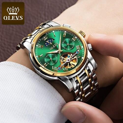 OLEVS 2021 Luxury Men Mechanical Wristwatch Stainless Steel Bracelet Watch Top Brand Sapphire Glass Men Watches reloj hombre