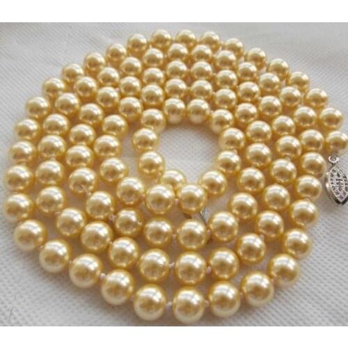8MM Sea Natural Gold Shell Pearl Necklace Pearl Jewelry Rope Chain Necklace Pearl Beads Natural Stone 35inch