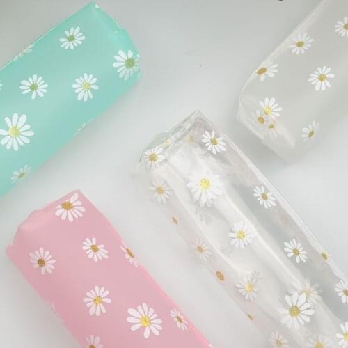 NEW Kawaii daisy Pencil Case transparent daisy candy color Gift School Pencil Box Pencil Bag School Supplies Stationery 1pc