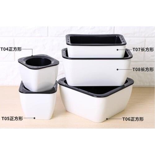 PP plastic black/white fleshy flower pot square lazy flower pot succulent cotton rope self-absorbent imitation ceramic pot