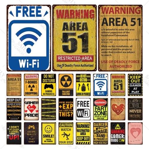 Warning Area 51 Metal Tin Sign Come Live In My Heart Vintage Wall Art Free Wi-Fi Metal Plaque Modern Home Decor Metal Painting