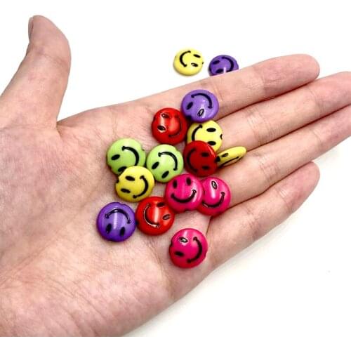 100pcs/lot 14mm Colorful Acrylic Smiley Face Beads Porcelain Crafts for Diy Jewelry Making Findings Handmade Accessories