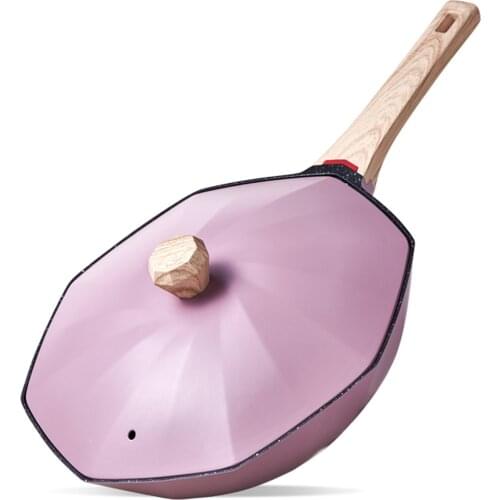 Schnesland 32CM Wok Pan with Metal Lid Non-stick Anise Pan Induction Woks with Feeling Warm Piece